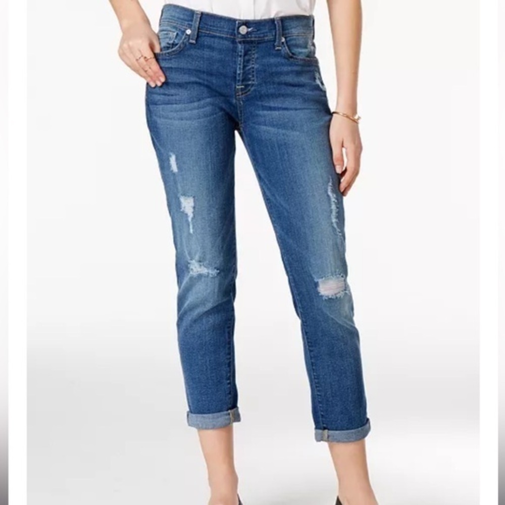 7 For All Mankind Josefina Skinny Boyfriend Distressed Jeans